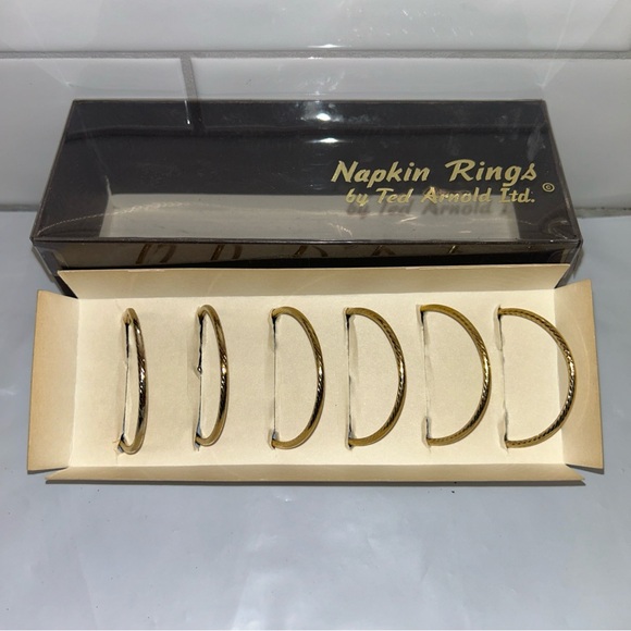 6 Ted Arnold Vintage 1979 White Flowers Gold Napkin Rings Set Of 6 Original Box - Picture 2 of 3